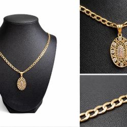 14K Solid Gold Chain w/ Virgin Mary Pendant – 20” – 10.3g