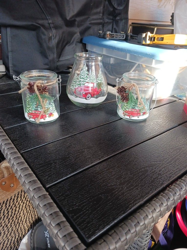 3 Piece Glass Christmas Candle Holder
