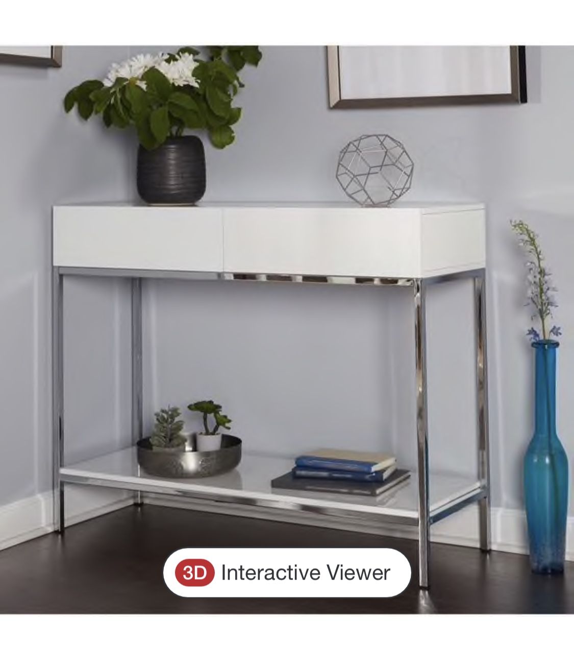 Simple Living White Wood and Chrome Metal High Gloss Console Table