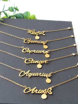 Constellation Zodiac Old English Letter Sign Pendant Necklace Astrology