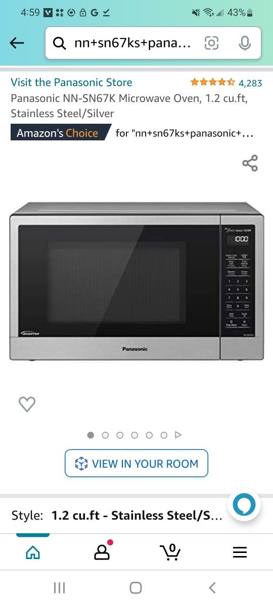Panasonic 1.2 Cu Ft. 1200w Microwave Oven NN-SN67KS
