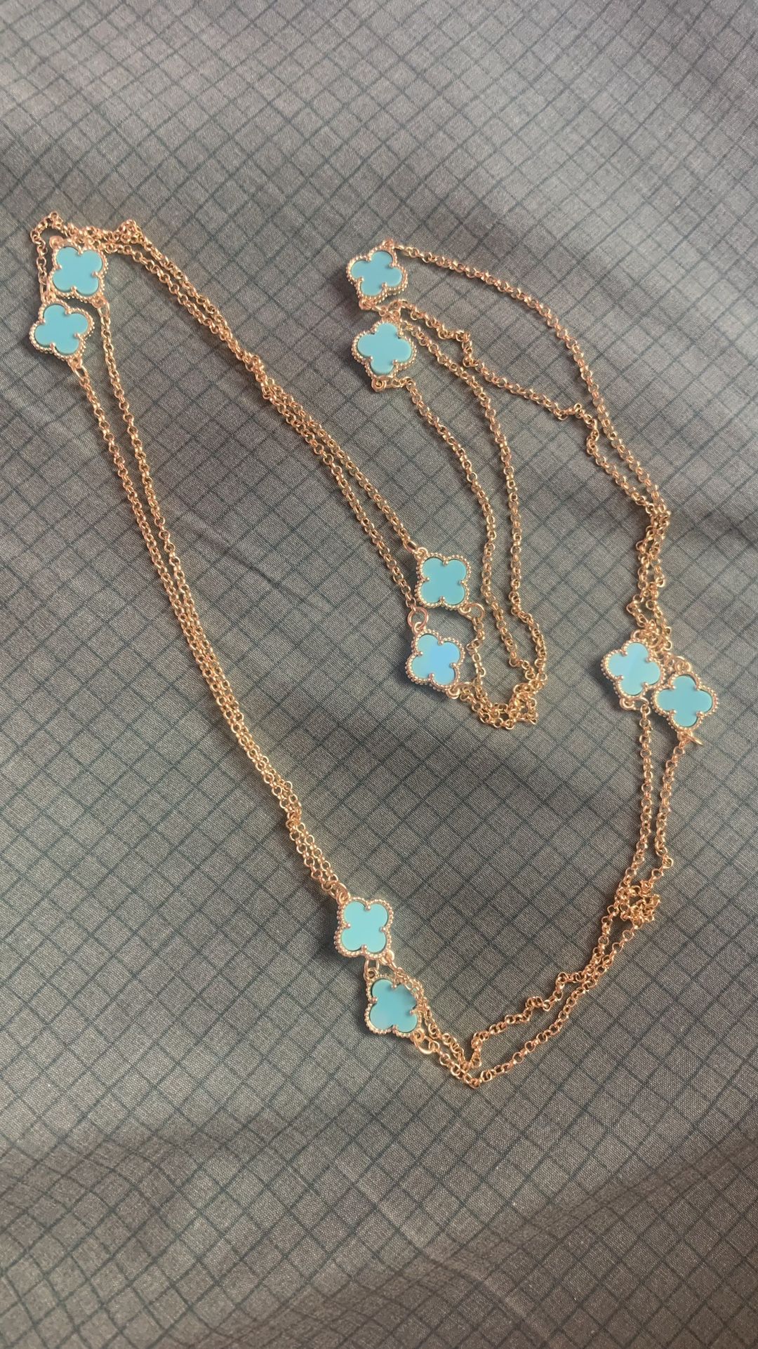 Very Beautiful Long Necklace With So Nice Blue Color With Gold. New