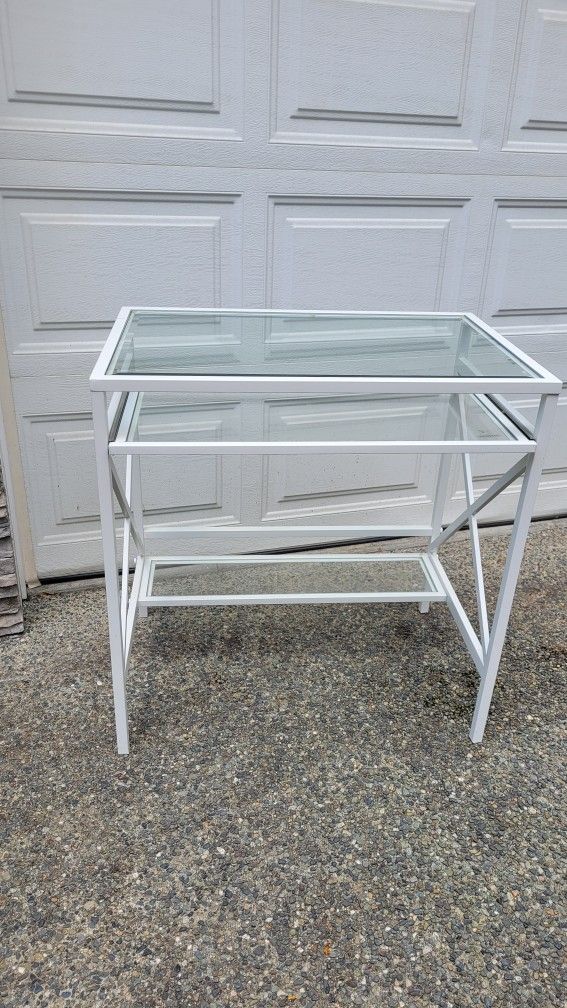 Desk - White Metal And Glass