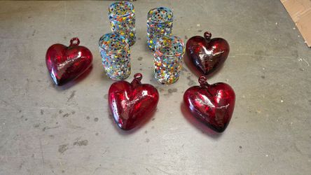 Blown Glass Hearts and Confetti Shot Glasses Set