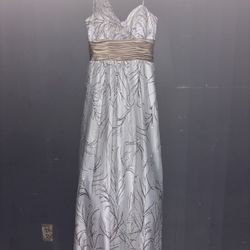 One Shoulder White Gold Formal Gown Cache 