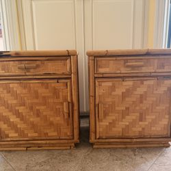 Two Antique Wicker Nightstands