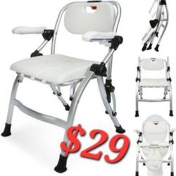 Retoreath Advanced Folding Shower Chair with Backrest and Adjustable Armrest, Commode Chair, Space-Saving, Extra Wide and Enhanced Slip Resistance, 40