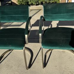 Cushioned Cantilever Chairs with Green Upholstery (2)