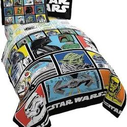 New Star Wars Classic Grid Full Bed Set, 5 Pieces - Multi-Color Bedding Sheets Comforter 