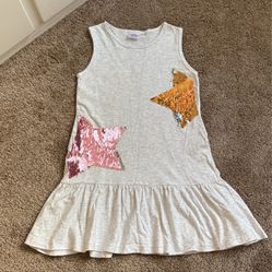 Girl Dress Gray With Sequence Stars Size 4-5 Y