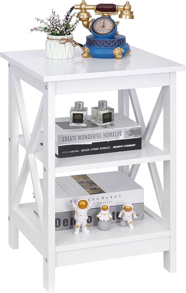 ZenStyle End Table 3-Tier X-Design Side Table with Storage Shelves Sofa Side Table Storage Organizer