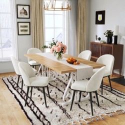 70.9" Farmhouse Dining Set, Modern Rectangular Oak Top Kitchen Dining Room Set With 6 Chairs 🌱