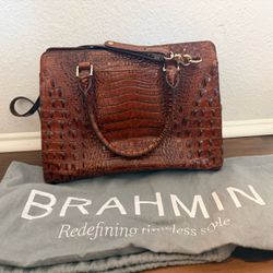 Brahmin Brown Croc-Embossed Leather Satchel