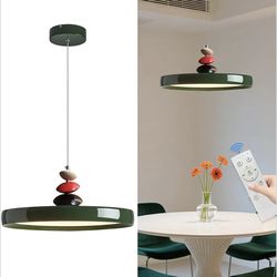Modern Pendant Lights, 15.8" Vintage Green Pendant Lighting Fixture with Remote Control Dimmable 3 Color Mode & Brightness Mid Century Island Light Fi
