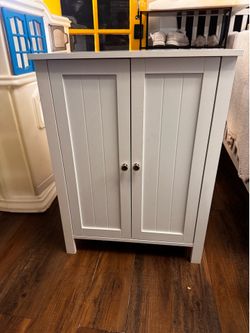 White Storage Cabinet with Adjustable Shelf – Modern Farmhouse Style