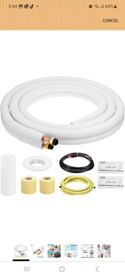 PATIKIL Mini Split Line Set, 10 Ft 1/4" 3/8" OD AC Extension Line Copper Pipe Tubing with Flared Nuts Thickened PE Insulated and Wire for Mini Split A