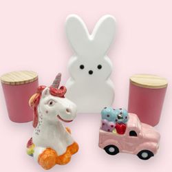 Set of 5 Whimsical Ceramic Figurines Dorm  Decor Bundle