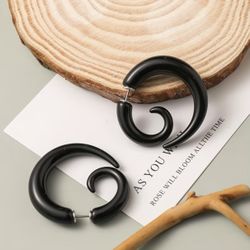 New Black Acrylic Tribal Spiral Fake Gauge Ear Plugs Earrings w Gift Bag