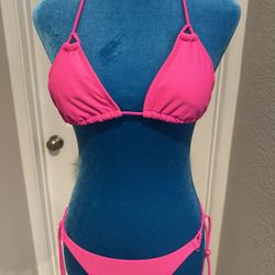 Hot Pink Triangle Bikini Set – A Cup – Side Tie Swimwear