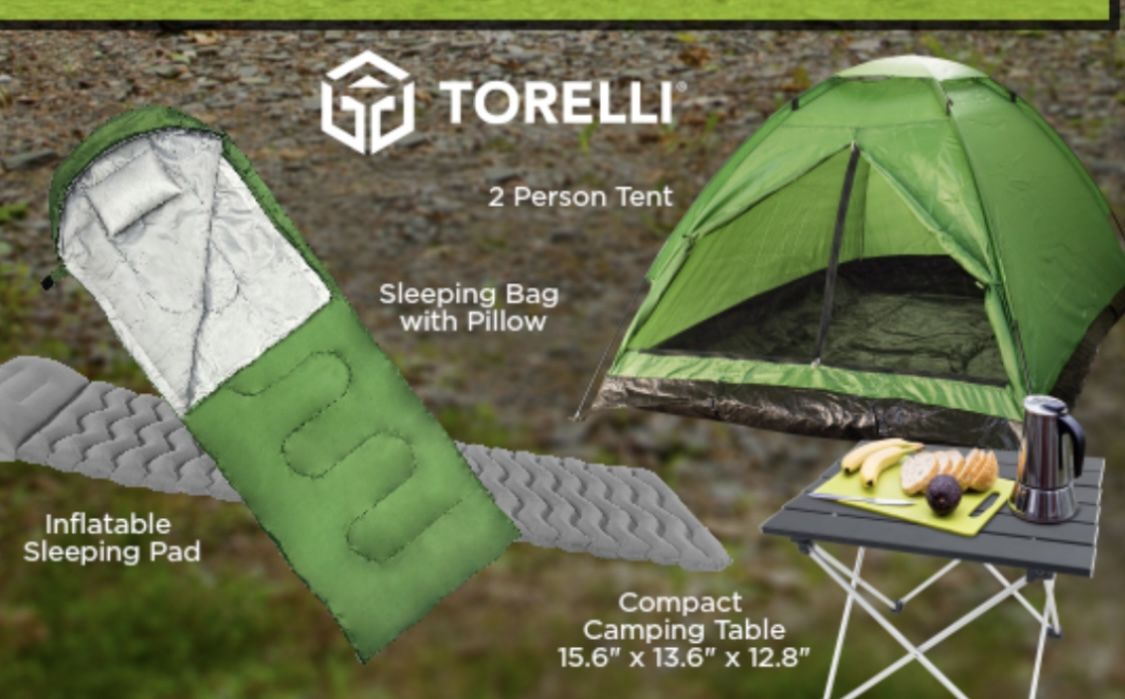 $25 Camping set: Tent Sleeping bag Table