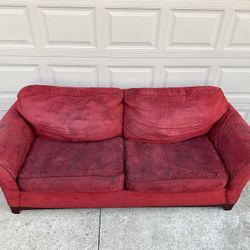 Red Suede 3-Piece Couch Set – Loveseat, Chair & Ottoman – Great Deal!