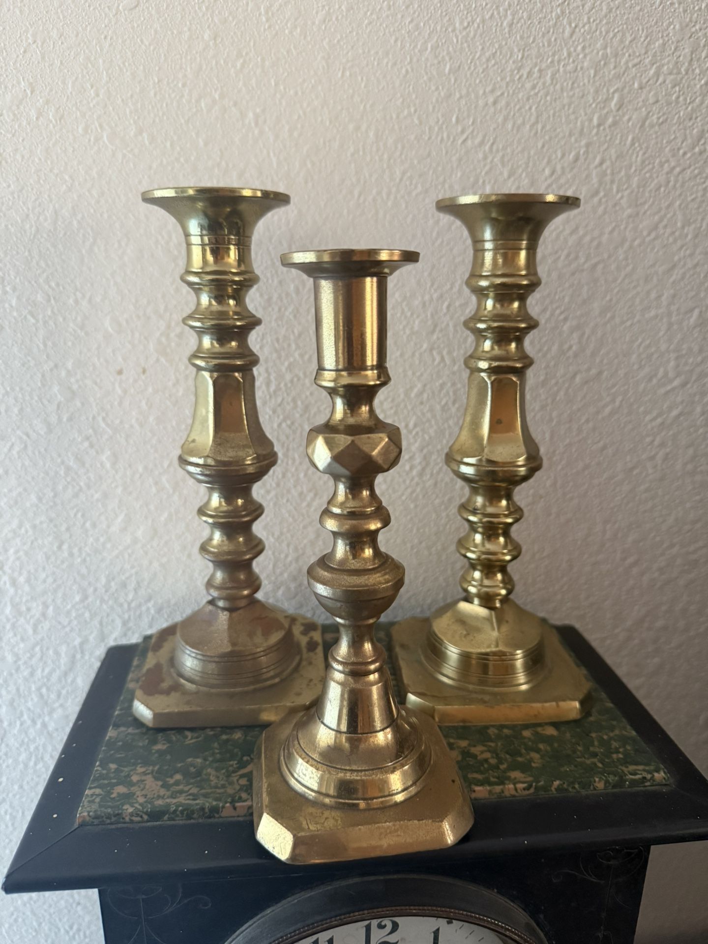 3 Antique 1800s Queen Ann Brass Candlestick – Beautiful 7.5” tall Candle Holder