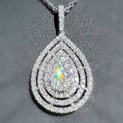 14k white gold 2.5CTW Natural Diamond Pear shape pendant & chain 18” Necklace