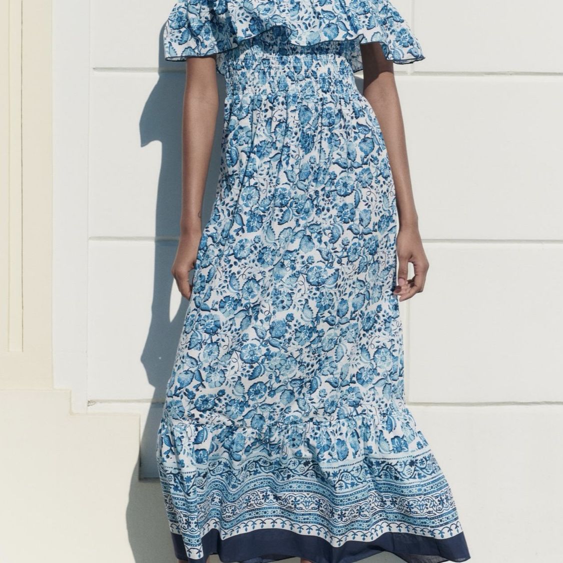 zara floral off shoulder dress ZARA Red Off Shoulder Bardot Ruffle Floral Print Maxi Summer Dress size S 10