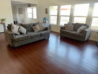 Gray Fabric Sofa and Loveseat Set
