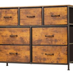  7-Drawer Dresser, Tall Storage Organizer with Wooden Top, TV Stand Closet Organizer