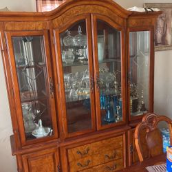 Regular size table Four cheers Oakwood Brown antique china cabinet three-piece set she is need to be clean of a price Moscow