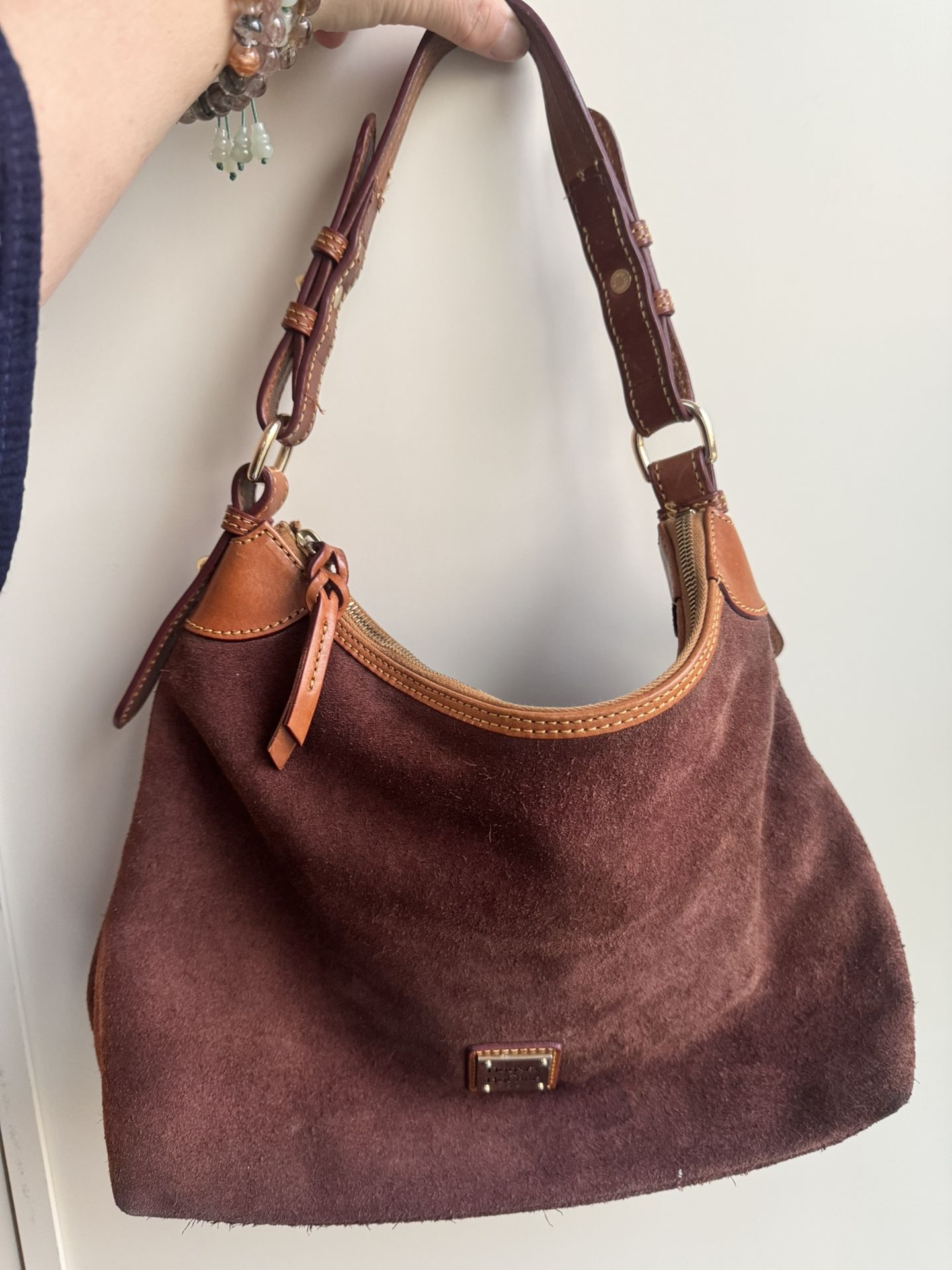 Dooney& Bourke  Brown suede handbag with leather accents