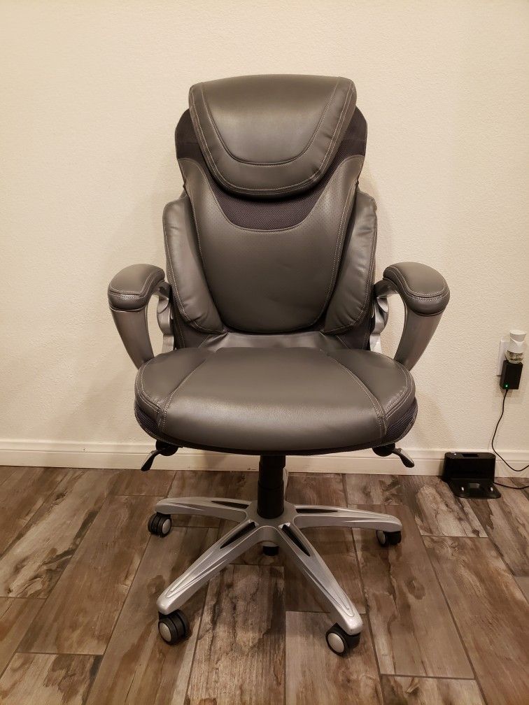 Serta AIR Health and Wellness Executive Office Chair High Back Ergonomic for Lumbar Support Task Swivel, Bonded Leather, Light Gray