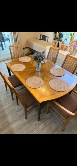 Drexel Vintage Dining Set – Table + 6 Cane Back Chairs