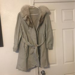 Blue Fox Fur/leather Woman’s Coat
