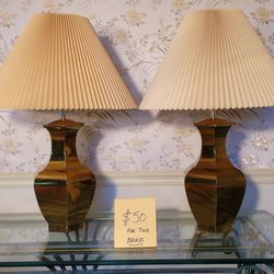 Pair Of Traditional Table Lamps In Polished Brass
