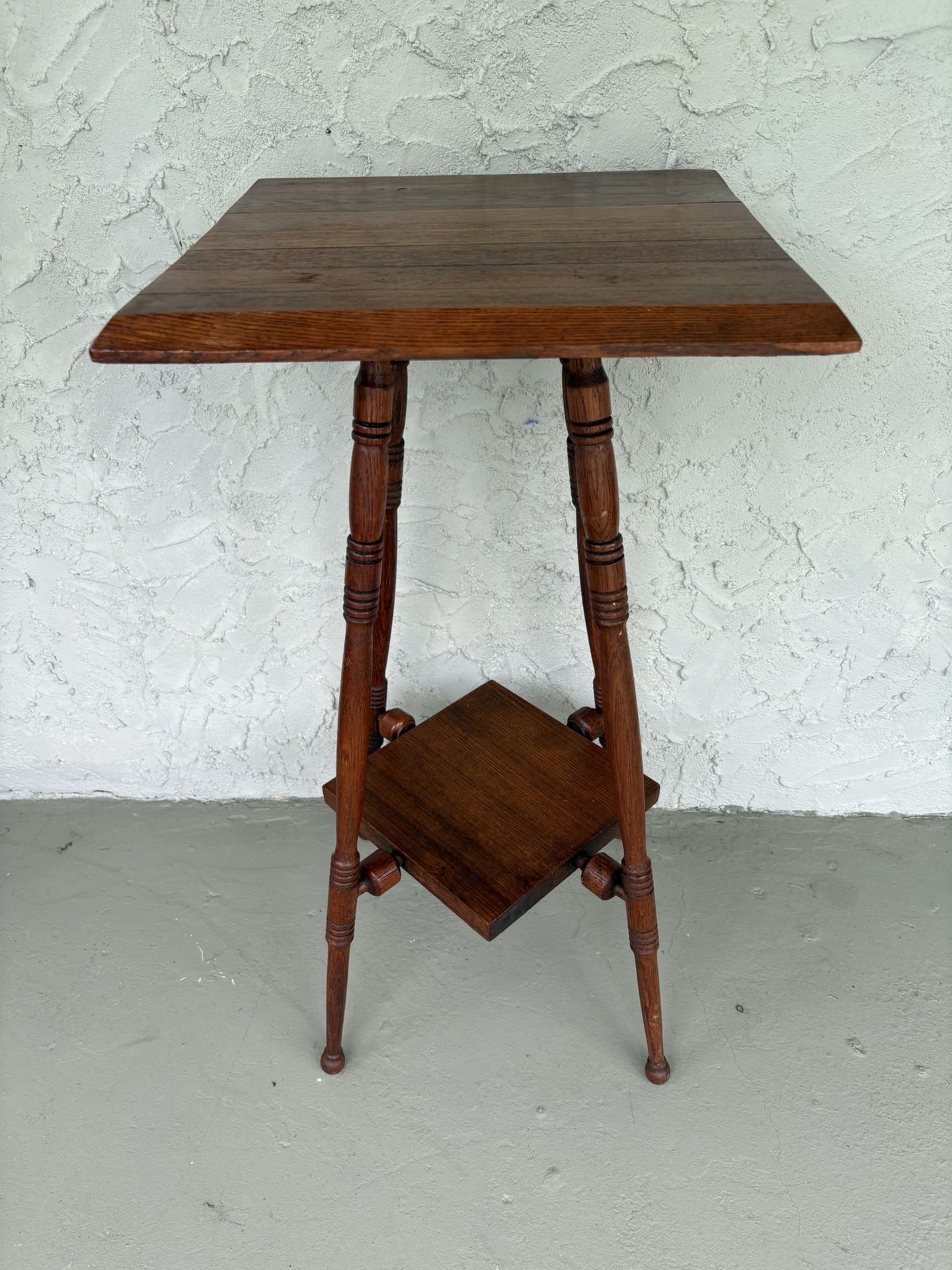 Vintage Oak Wood Victorian-Style Squared Side Accent Table