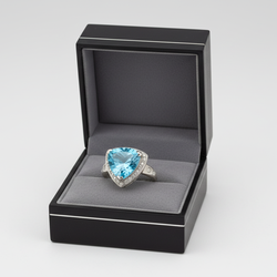 14K White Gold Trillion Blue Topaz & Diamond Women's Ring - 0.19ct