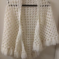 White hand knitted Poncho