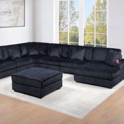 Corduroy Black 7-Piece Modular Seccional.   🔥   Seccional Xl Color Negro  Nuevo En Caja 