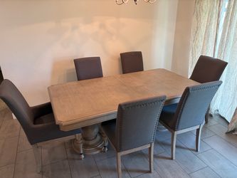 Living Spaces Ciara Double Pedestal Dining Table + 8 Chairs + 2 Counter Chairs