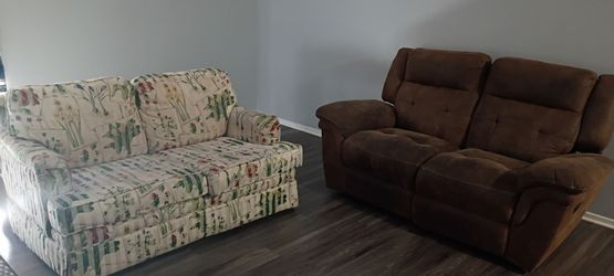 Two Loveseats — Floral and Brown Reclining Freefree free