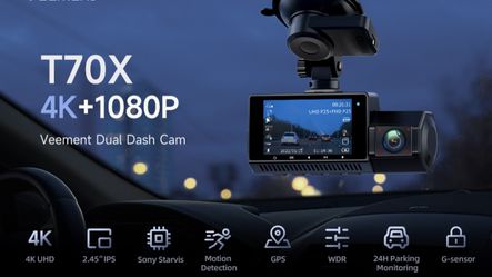 Veement 4K Dash Cam Front and Rear, Front 4K/2.5K Rear 1080P Dual Dash  Camera 