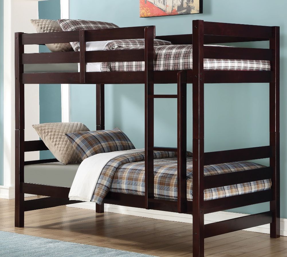 New Kids Twin Wooden Bunk Bed w/ Ladder Espresso