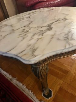 Marble Top Coffee Table with Carved Gold Legs