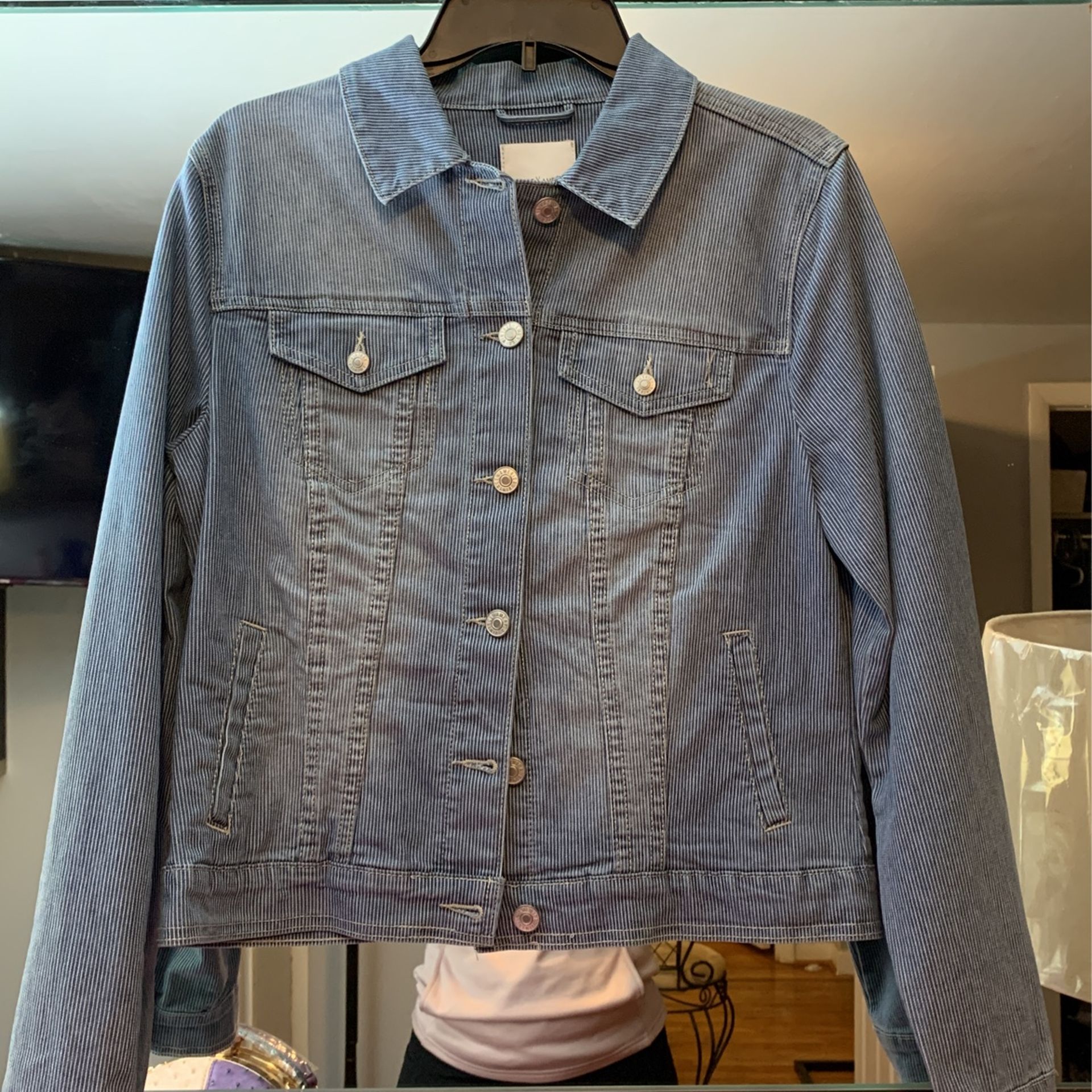 Denium Blue And White Striped Jacket