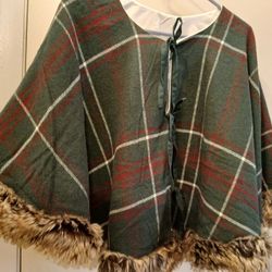Plaid Christmas Tree Skirt With Faux Fur. Can Also Be Used As A Poncho. 