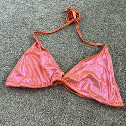 Women’s Pink And Orange Holographic Bikini Top