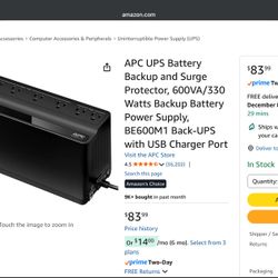 APC UPS Battery Backup and Surge Protector, 600VA/330 Watts Backup Battery Power Supply