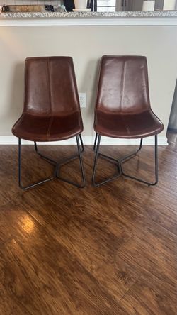 Set of 2 Brown Faux Leather Dining Chairs